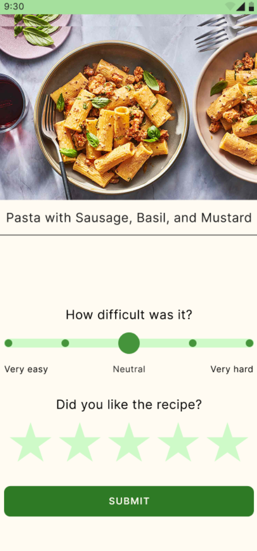 Completion Recipe Screen